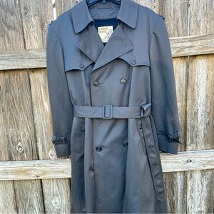 Vintage London Towne Trench Coat Men’s 38R Gray Double Breasted Removable Liner